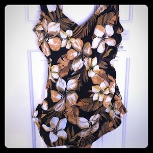 Full coverage golden magnolia 1-piece sarong suit